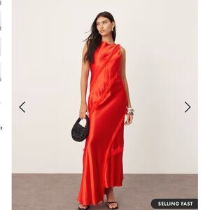NWT ASOS EDITION sleeveless satin asymmetric detail maxi dress with fringe
